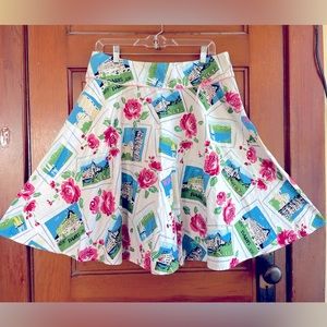 Vintage inspired travel print swing skirt size 12 context